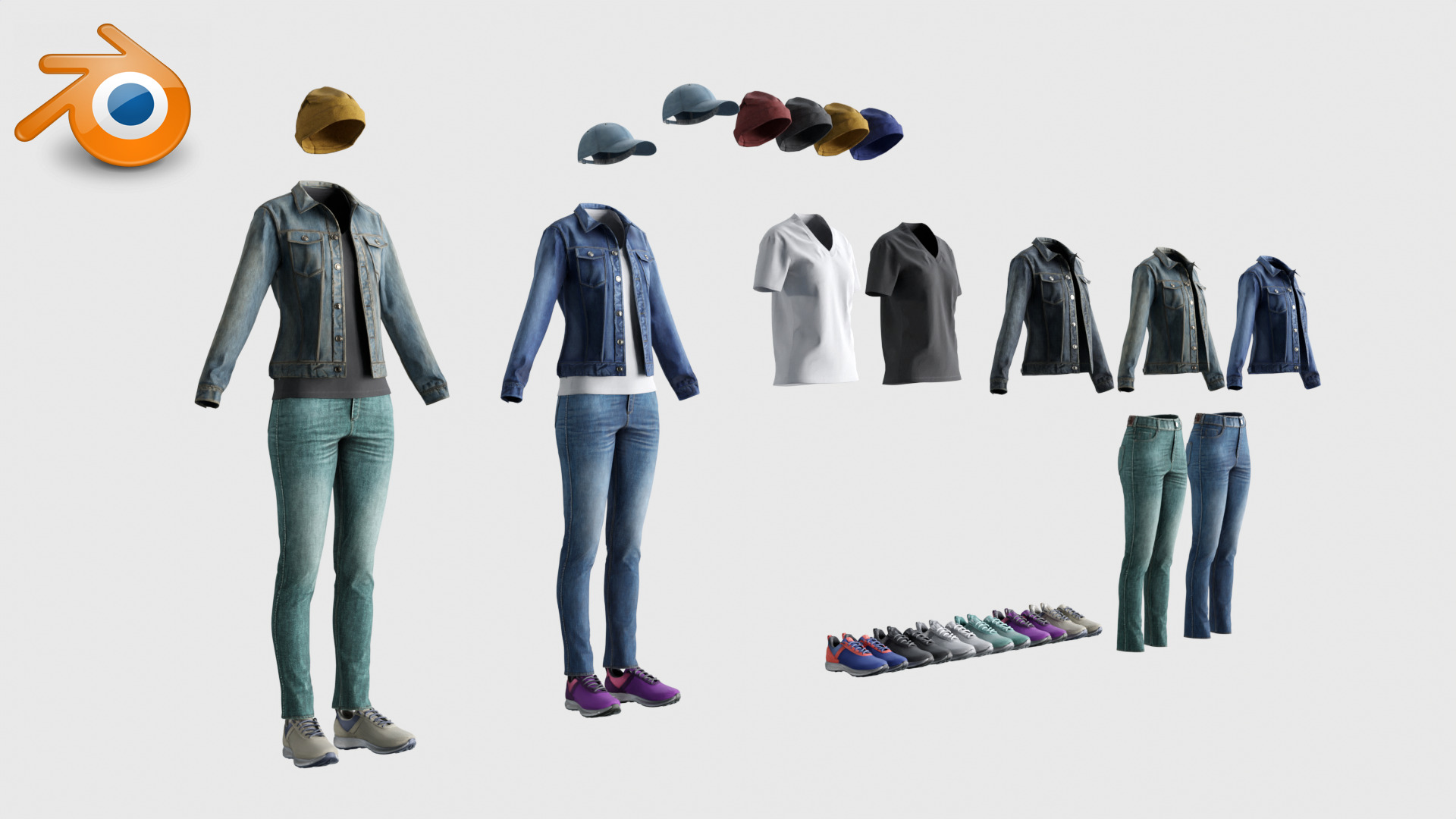 Female Denim Collection Cloth Low-poly 3D model_12