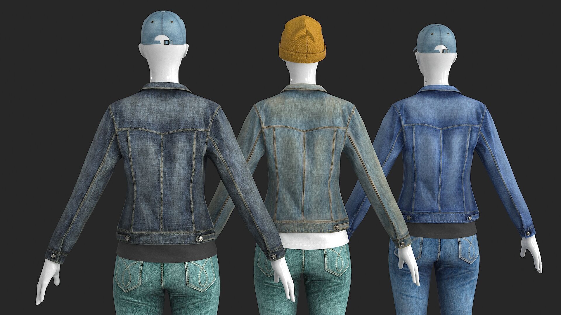 Female Denim Collection Cloth Low-poly 3D model_7