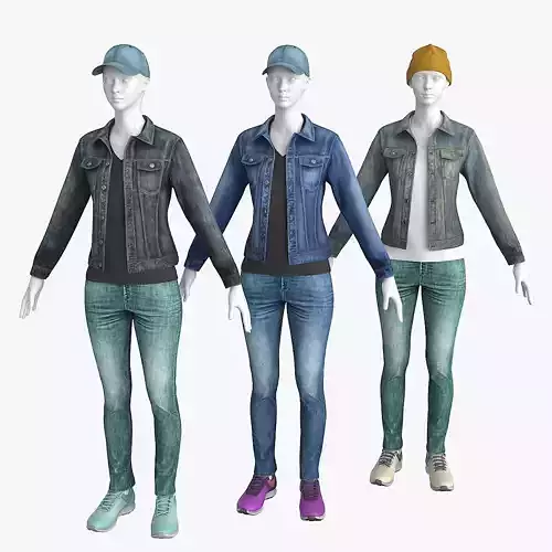 Female Denim Collection Cloth Low-poly 3D model