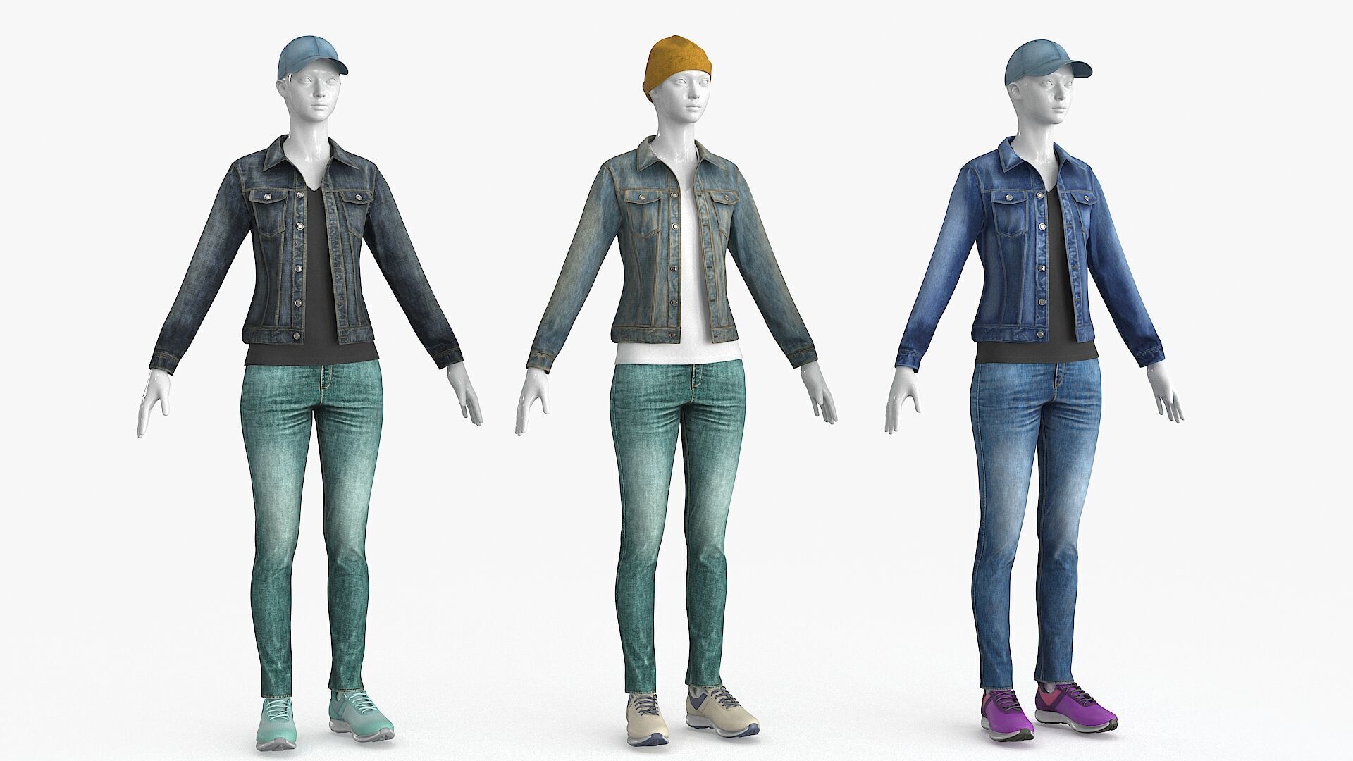 Female Denim Collection Cloth Low-poly 3D model_26