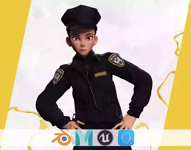 Toon Police woman 3D Character Female Law Enforcement Low-poly 3D model