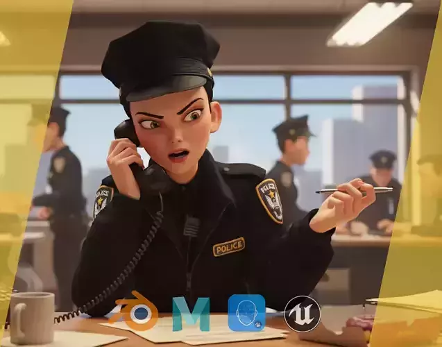 Toon Police woman 3D Character Female Law Enforcement Low-poly 3D model