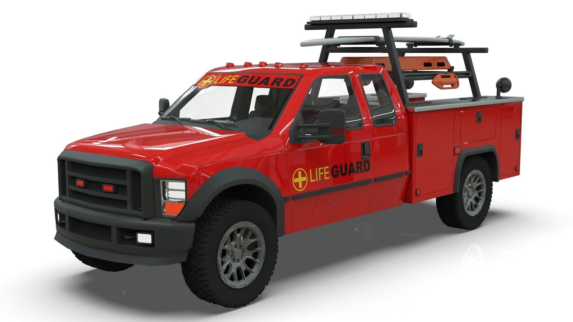 Lowpoly Lifeguard Truck  Low-poly 3D model_9