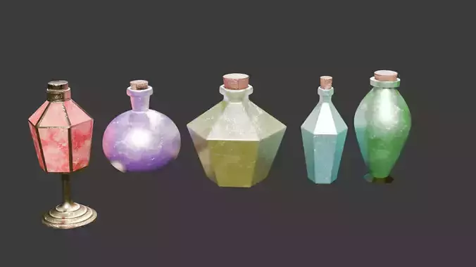 Pack of potions Low-poly 3D model
