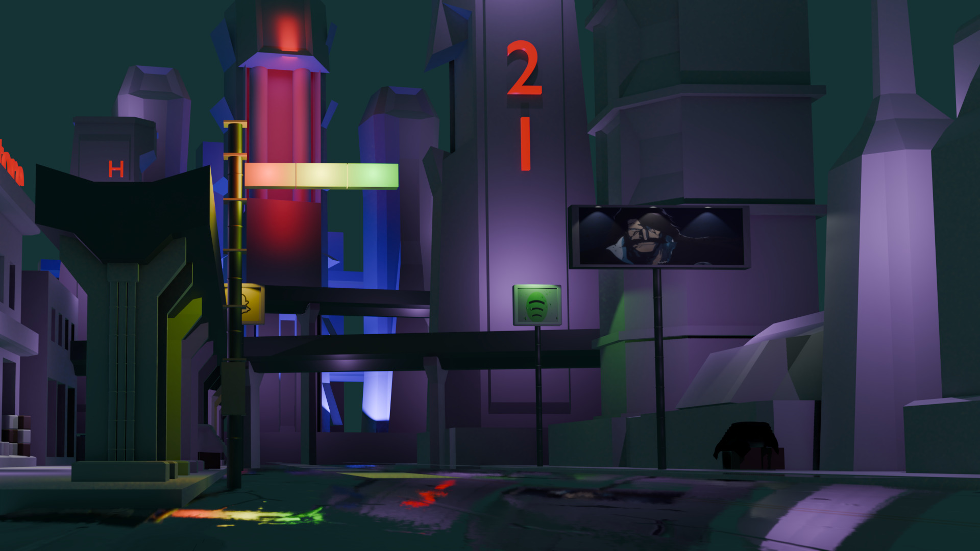 cyberpunk styled city Free low-poly 3D model_1