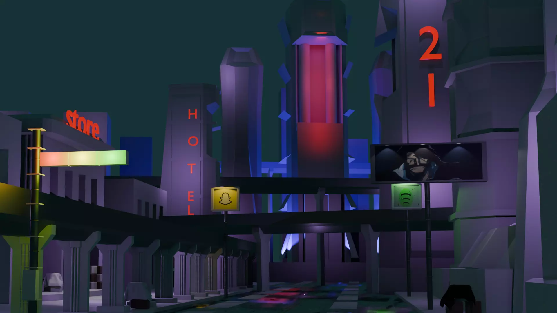 cyberpunk styled city Free low-poly 3D model_0