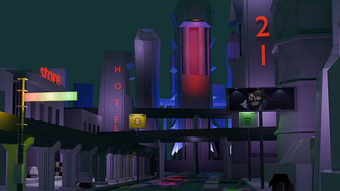 cyberpunk styled city  Free low-poly 3D model