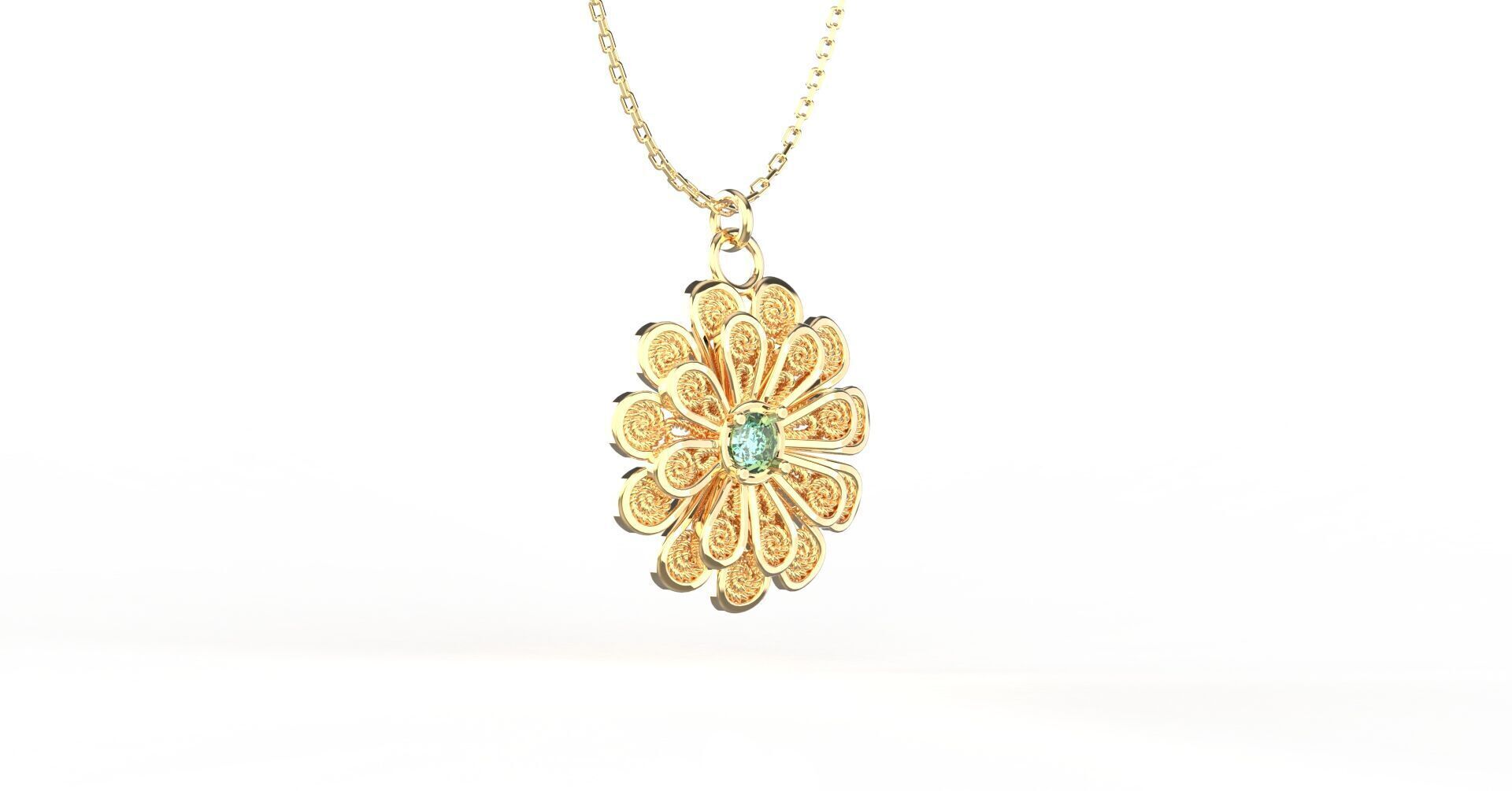 Filigree Flower Stud and Pendant 8 Zinnia with stone 3D print model_6