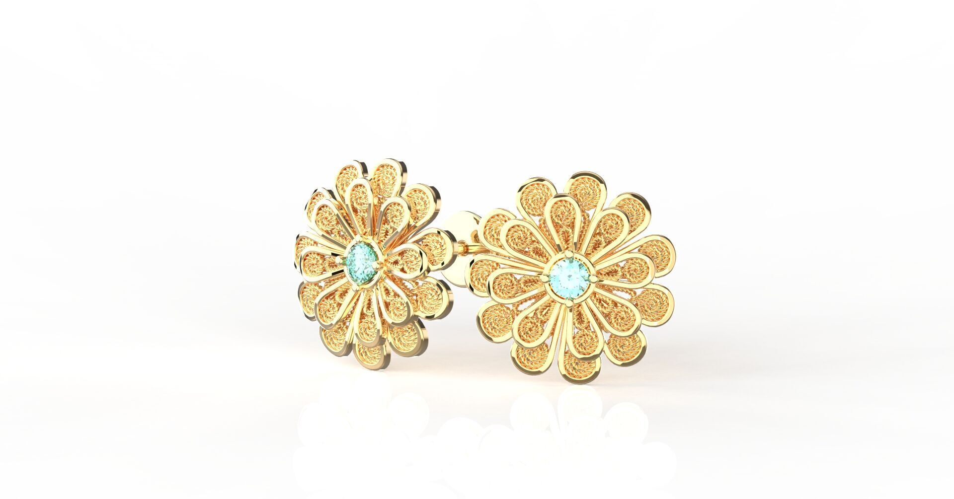 Filigree Flower Stud and Pendant 8 Zinnia with stone 3D print model_3