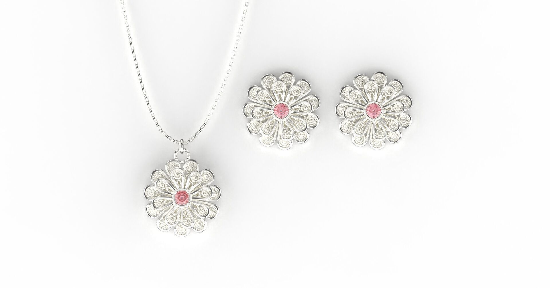 Filigree Flower Stud and Pendant 8 Zinnia with stone 3D print model_9