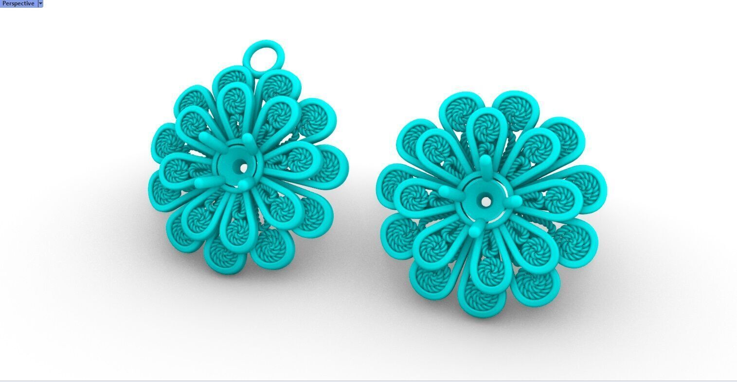 Filigree Flower Stud and Pendant 8 Zinnia with stone 3D print model_23