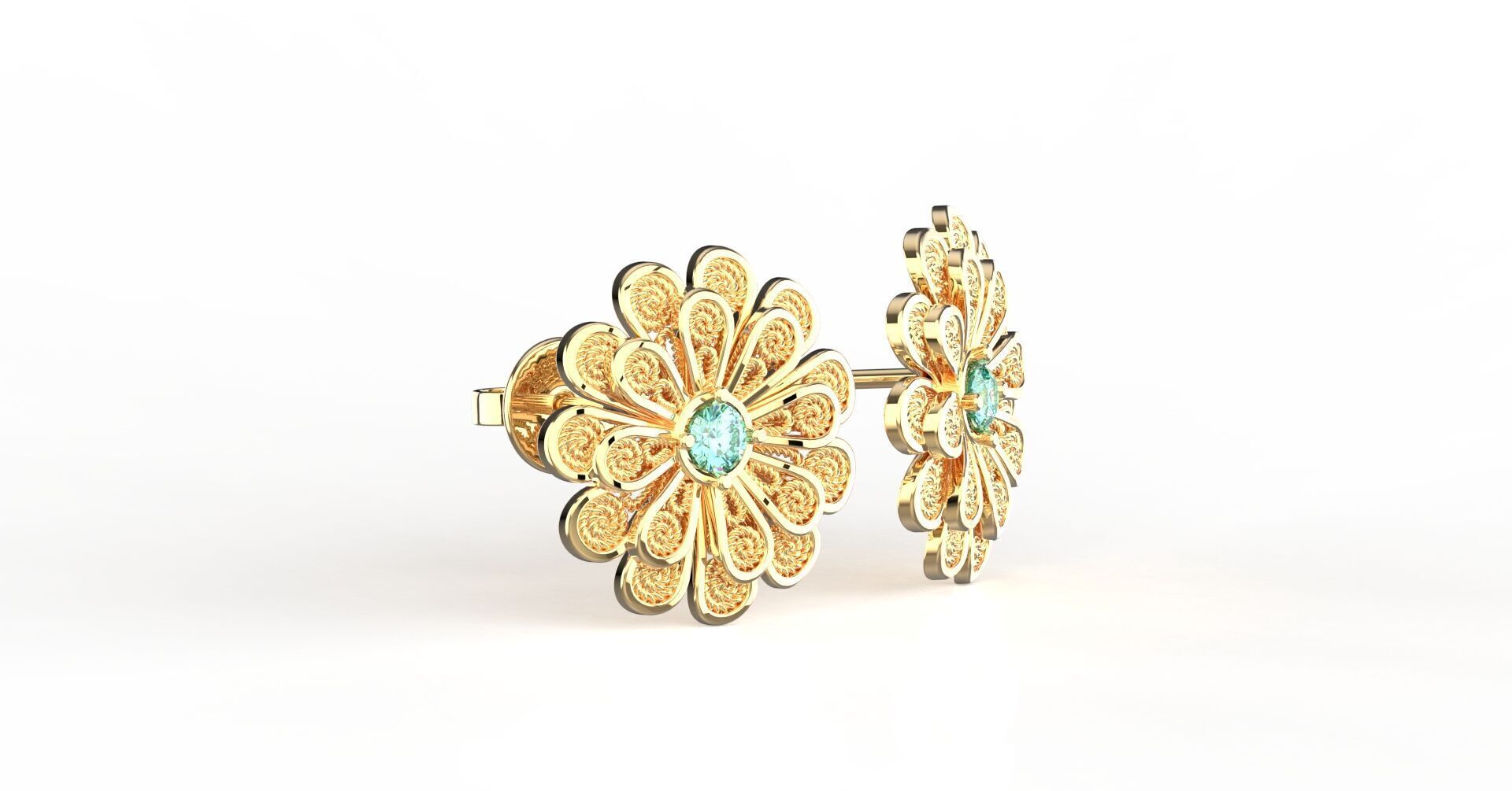 Filigree Flower Stud and Pendant 8 Zinnia with stone 3D print model_4