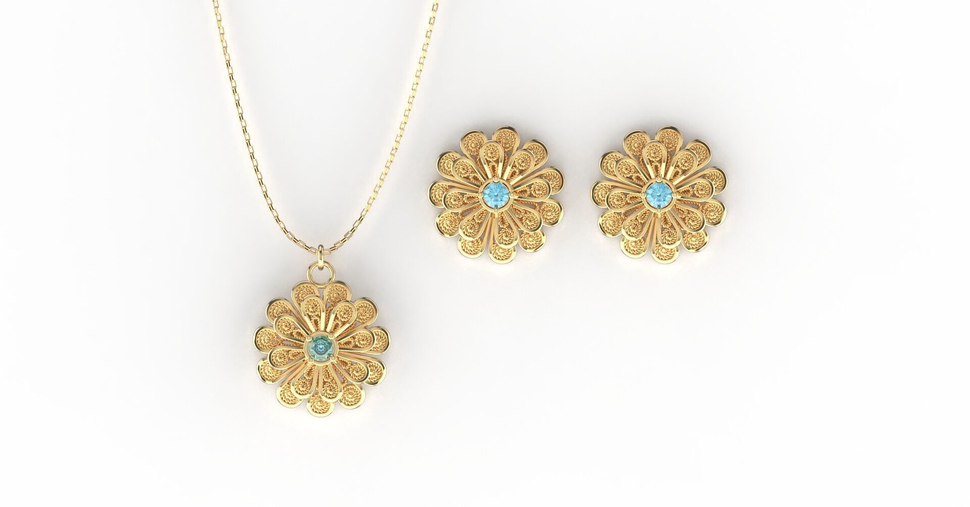 Filigree Flower Stud and Pendant 8 Zinnia with stone 3D print model_2