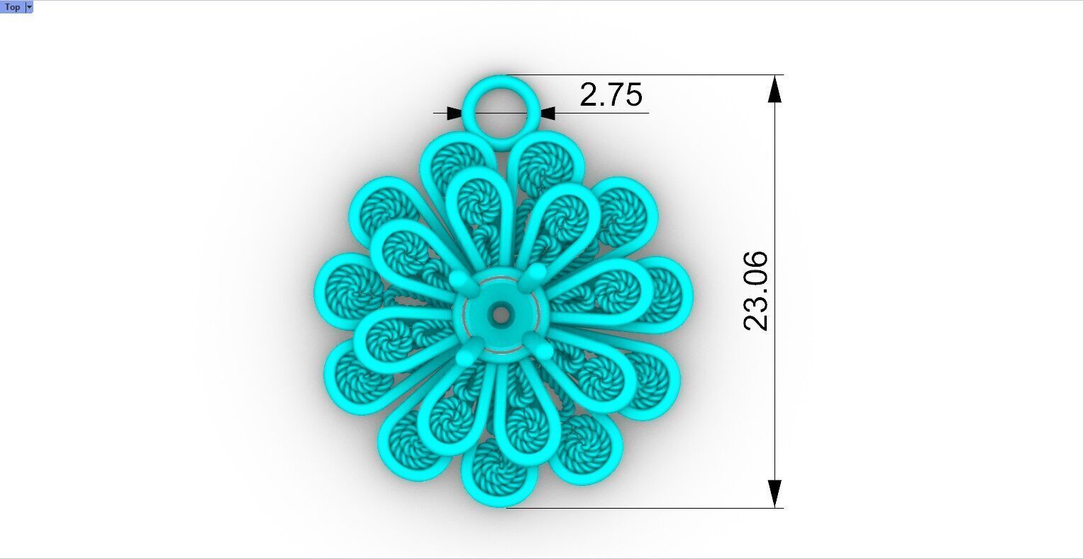 Filigree Flower Stud and Pendant 8 Zinnia with stone 3D print model_16