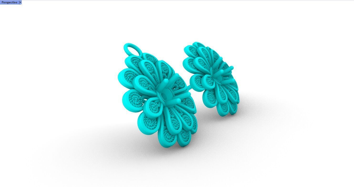 Filigree Flower Stud and Pendant 8 Zinnia with stone 3D print model_21