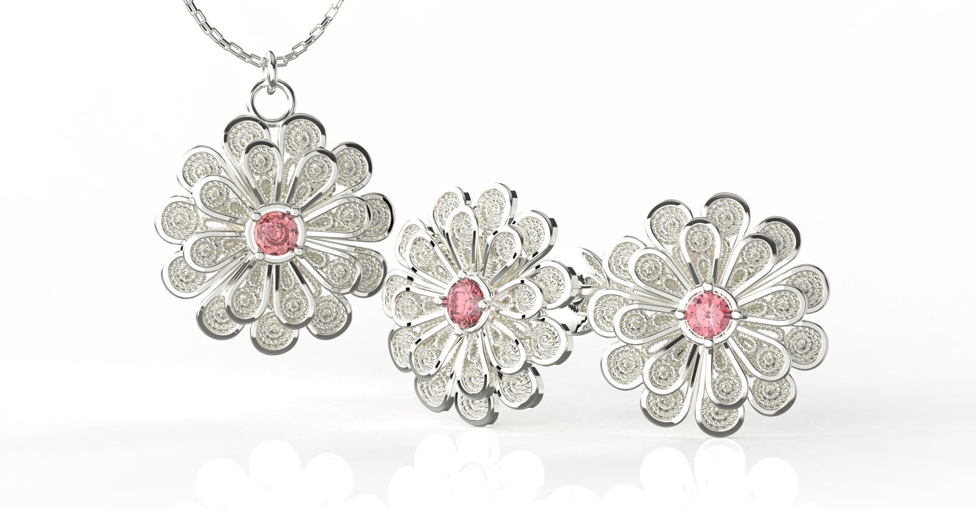 Filigree Flower Stud and Pendant 8 Zinnia with stone 3D print model_8