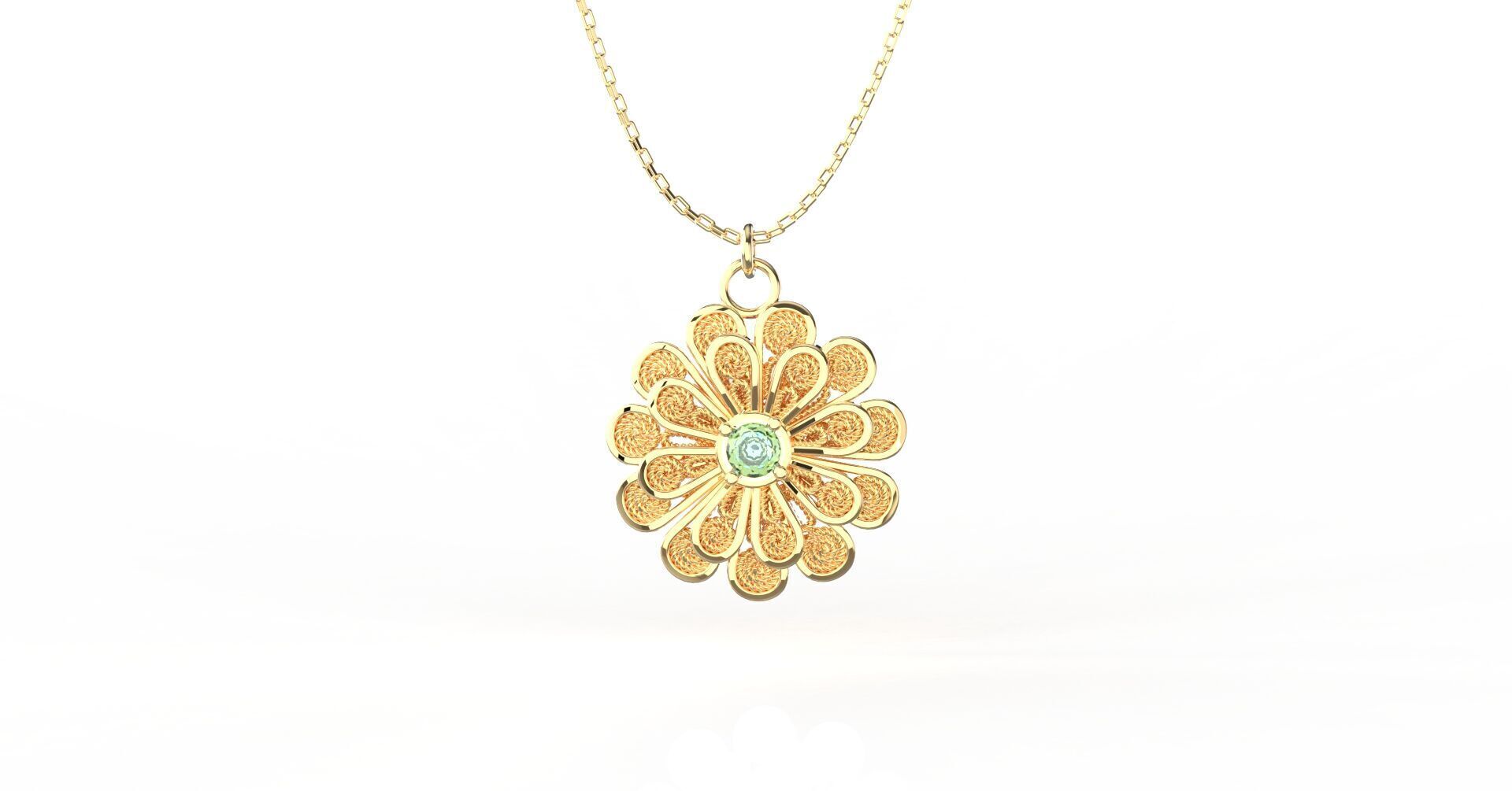 Filigree Flower Stud and Pendant 8 Zinnia with stone 3D print model_5