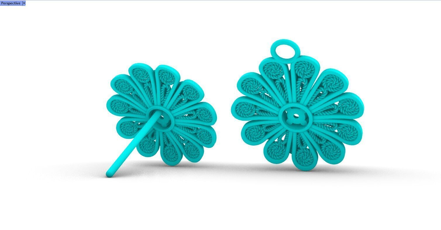 Filigree Flower Stud and Pendant 8 Zinnia with stone 3D print model_20