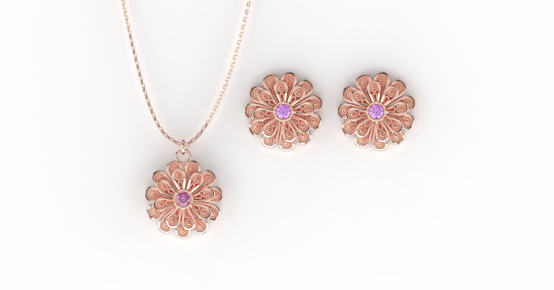 Filigree Flower Stud and Pendant 8 Zinnia with stone 3D print model_11