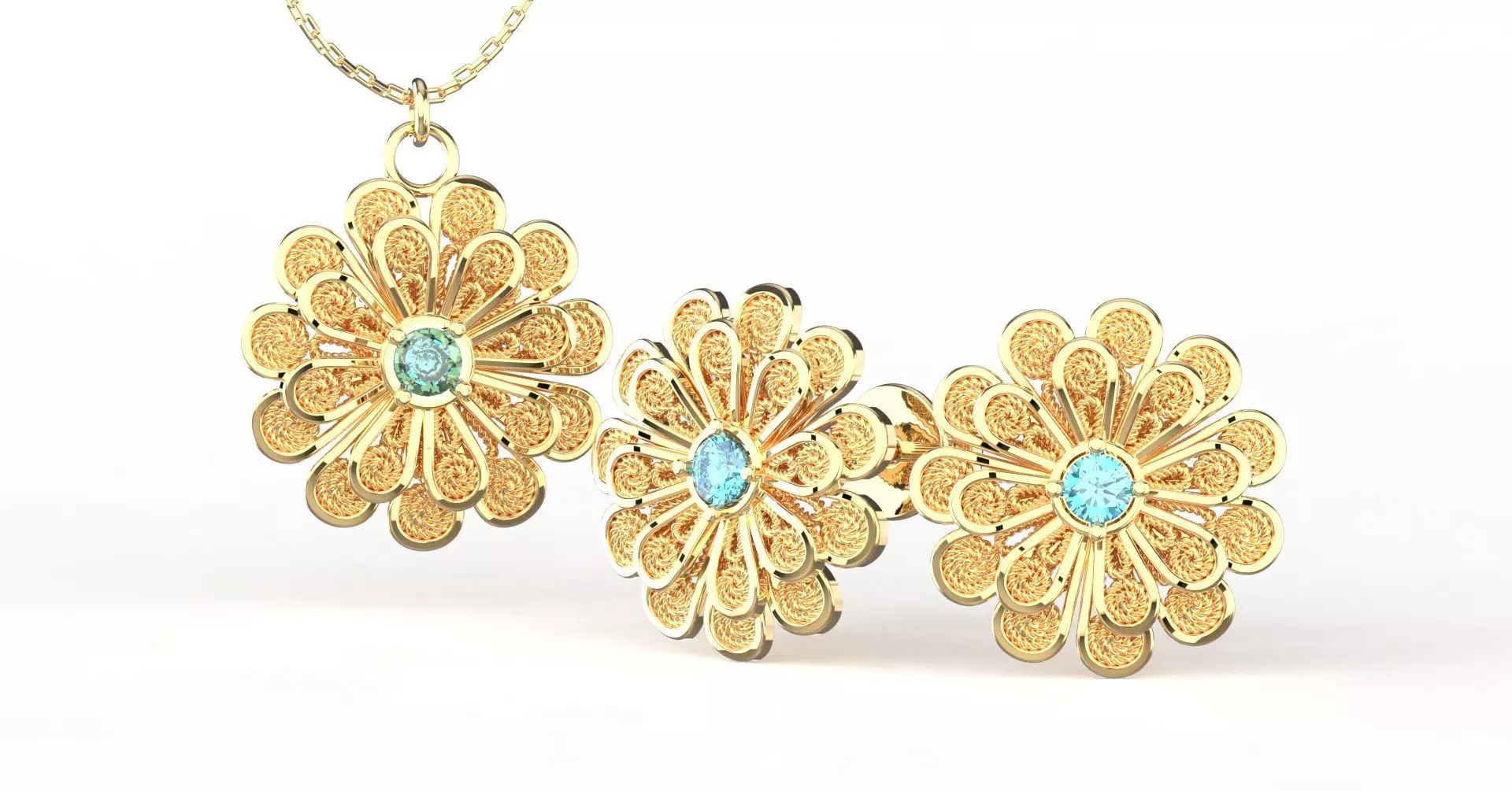 Filigree Flower Stud and Pendant 8 Zinnia with stone 3D print model_0