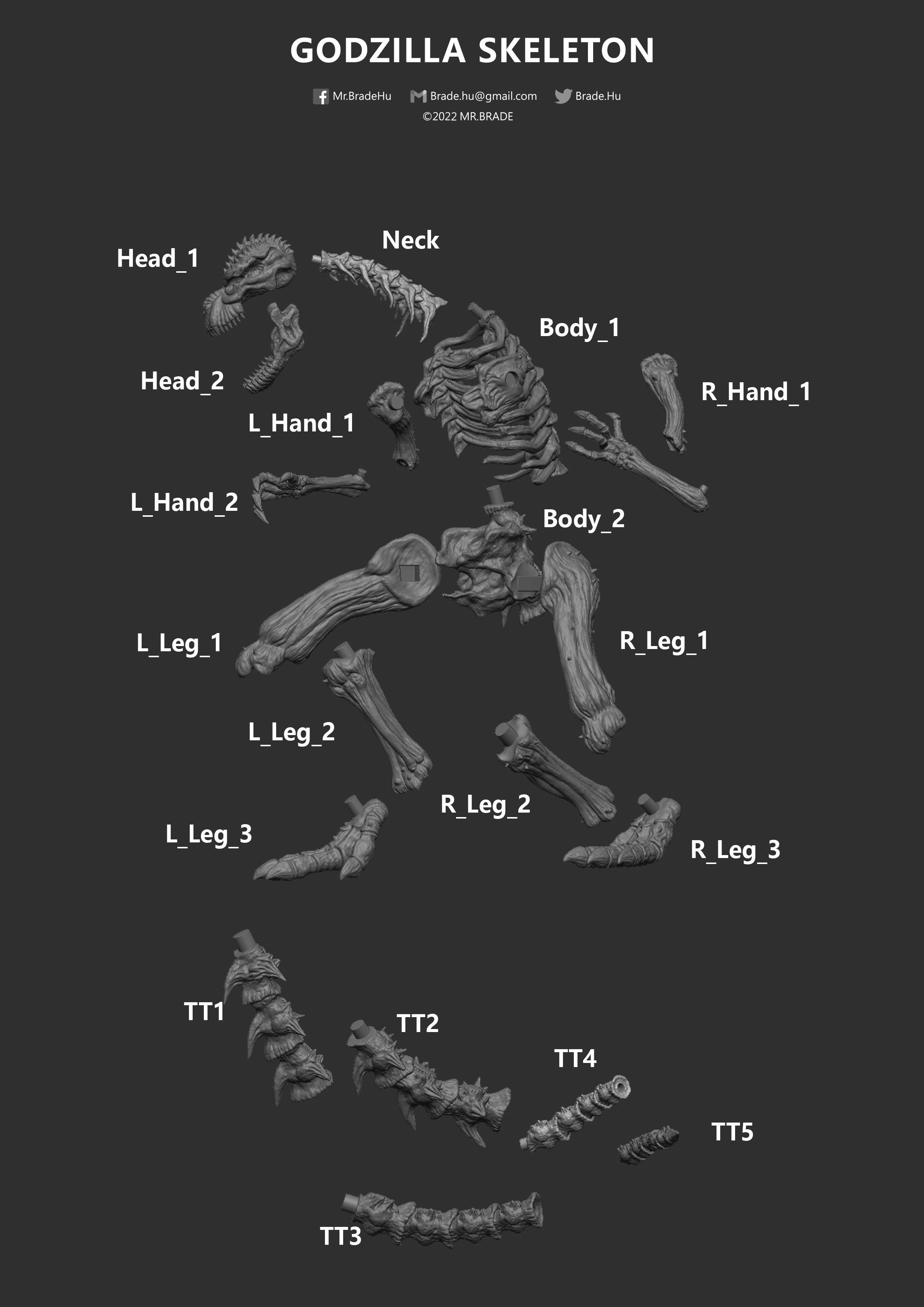 Godzilla skeleton 3D print model_6
