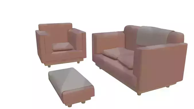 full asset 3 parts  sofa mini sofa armchair game ready