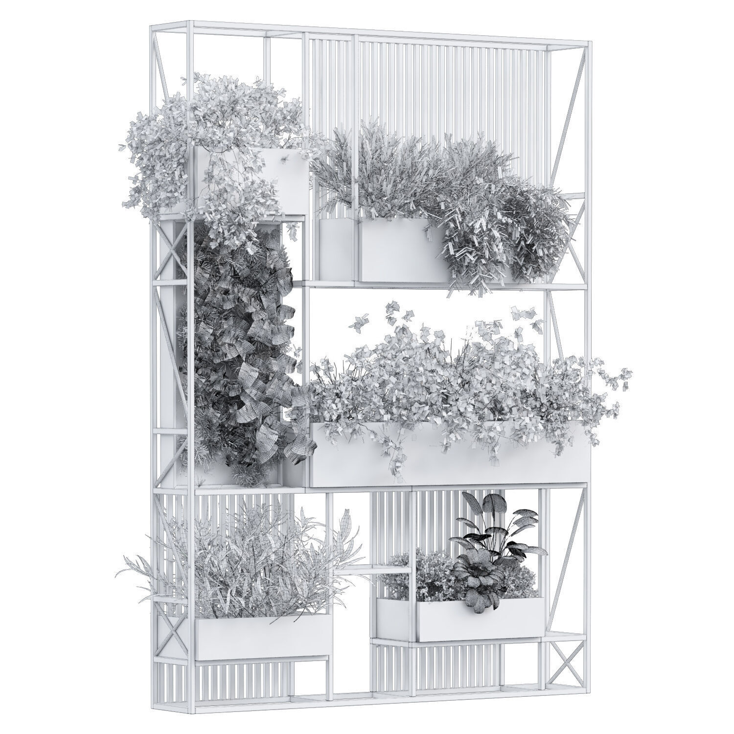 shelf and green vertical plant set 348 3D model_3