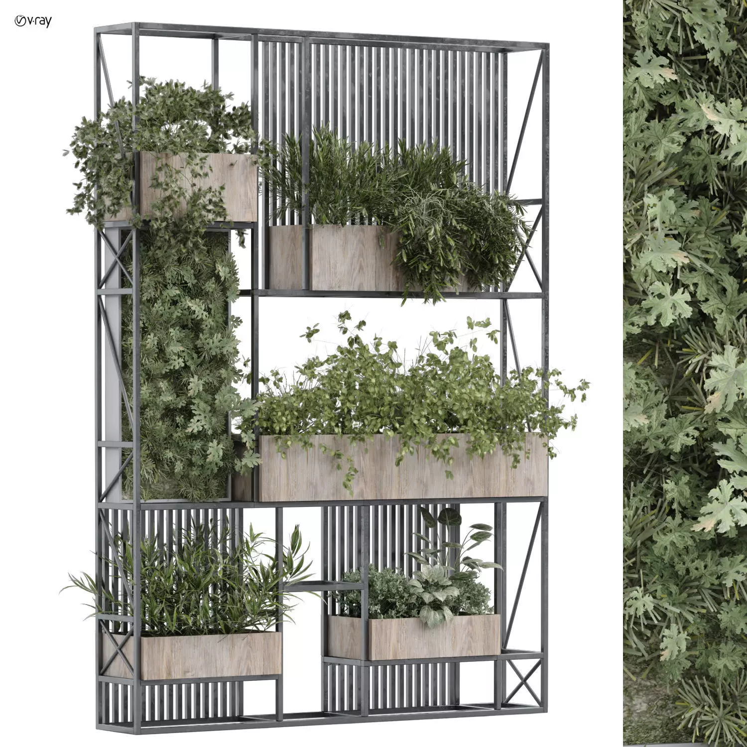 shelf and green vertical plant set 348 3D model_0