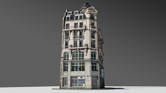 Parisian Street Corner Building 3D model 4
