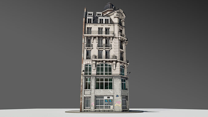 Parisian Street Corner Building 3D model 5