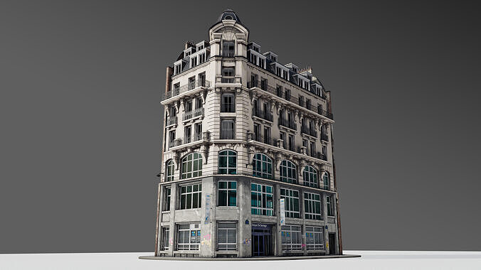Parisian Street Corner Building 3D model 2