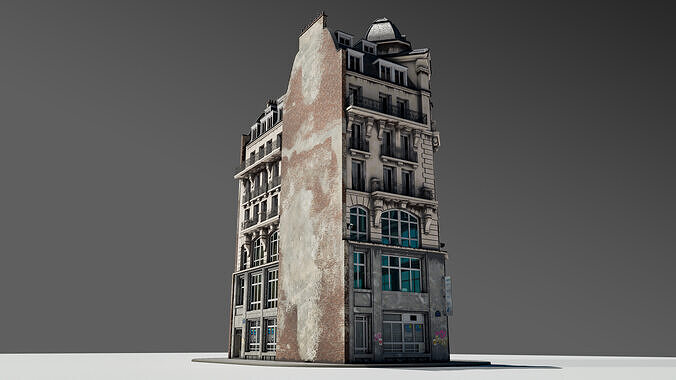 Parisian Street Corner Building 3D model 7