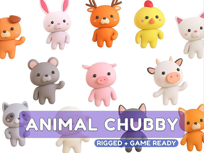 Funny 3D Cartoon Characters - Chubby Animated Models Low-poly 3D model