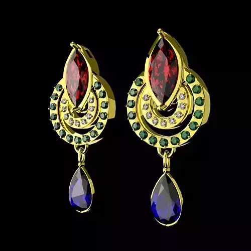 Marquise Earing with Rings and Pearl drop 