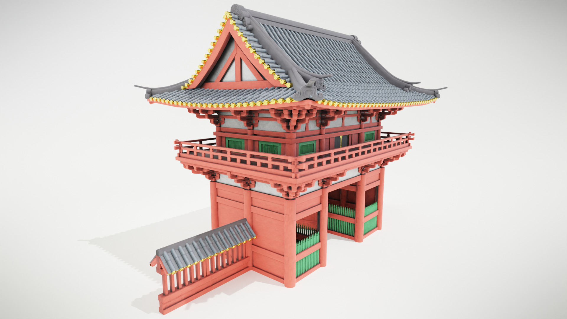 Japanese temple Low-poly 3D model_1