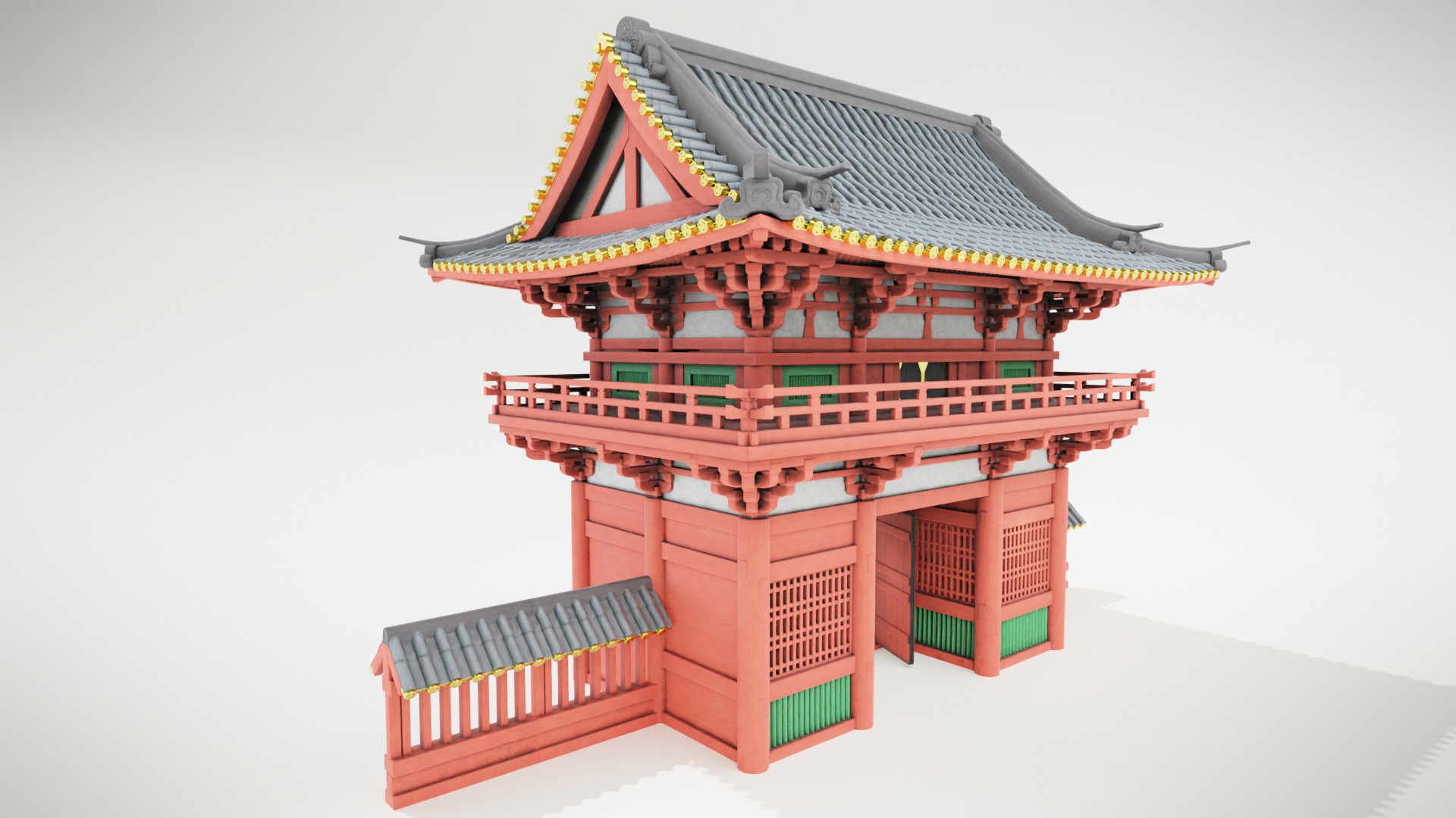 Japanese temple Low-poly 3D model_6