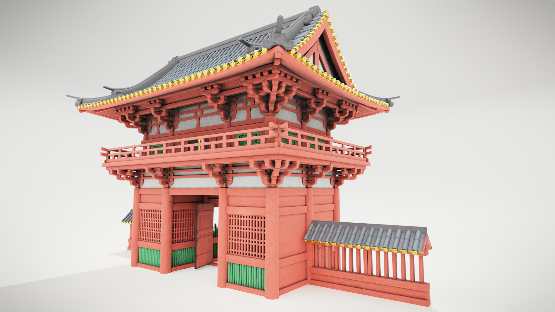 Japanese temple Low-poly 3D model_4