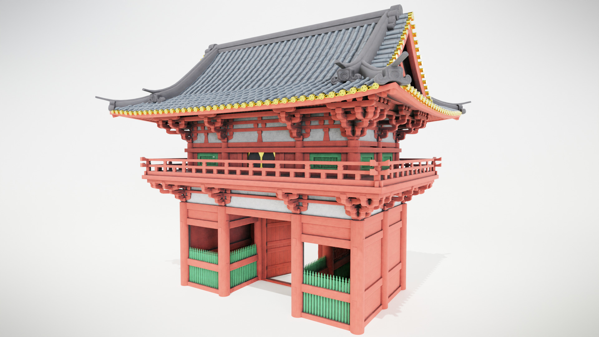 Japanese temple Low-poly 3D model_7