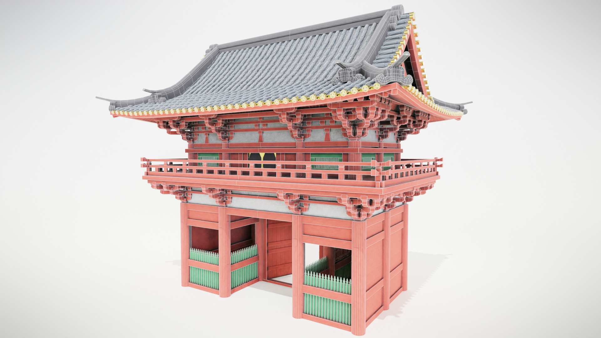 Japanese temple Low-poly 3D model_8