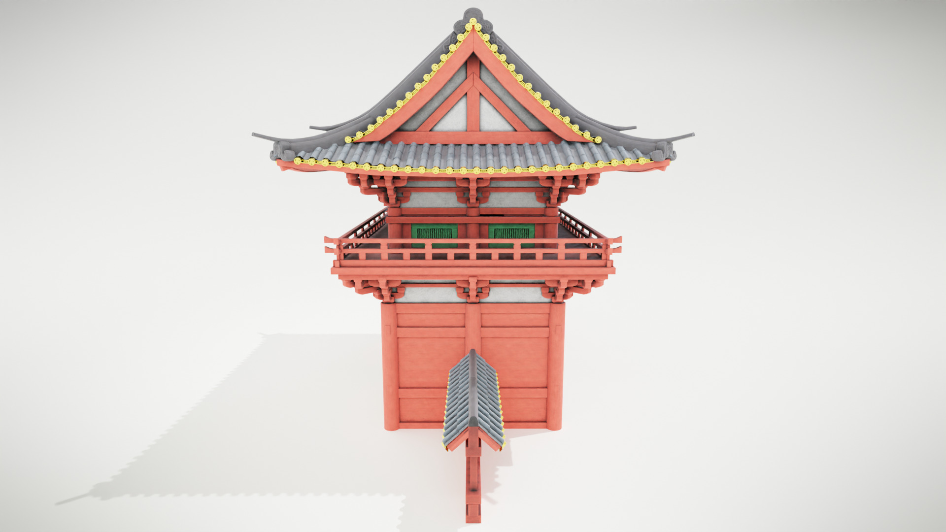 Japanese temple Low-poly 3D model_3