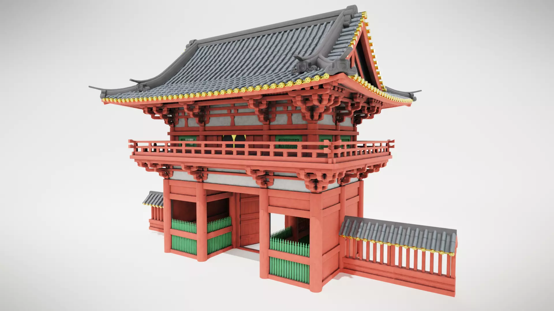 Japanese temple Low-poly 3D model_0