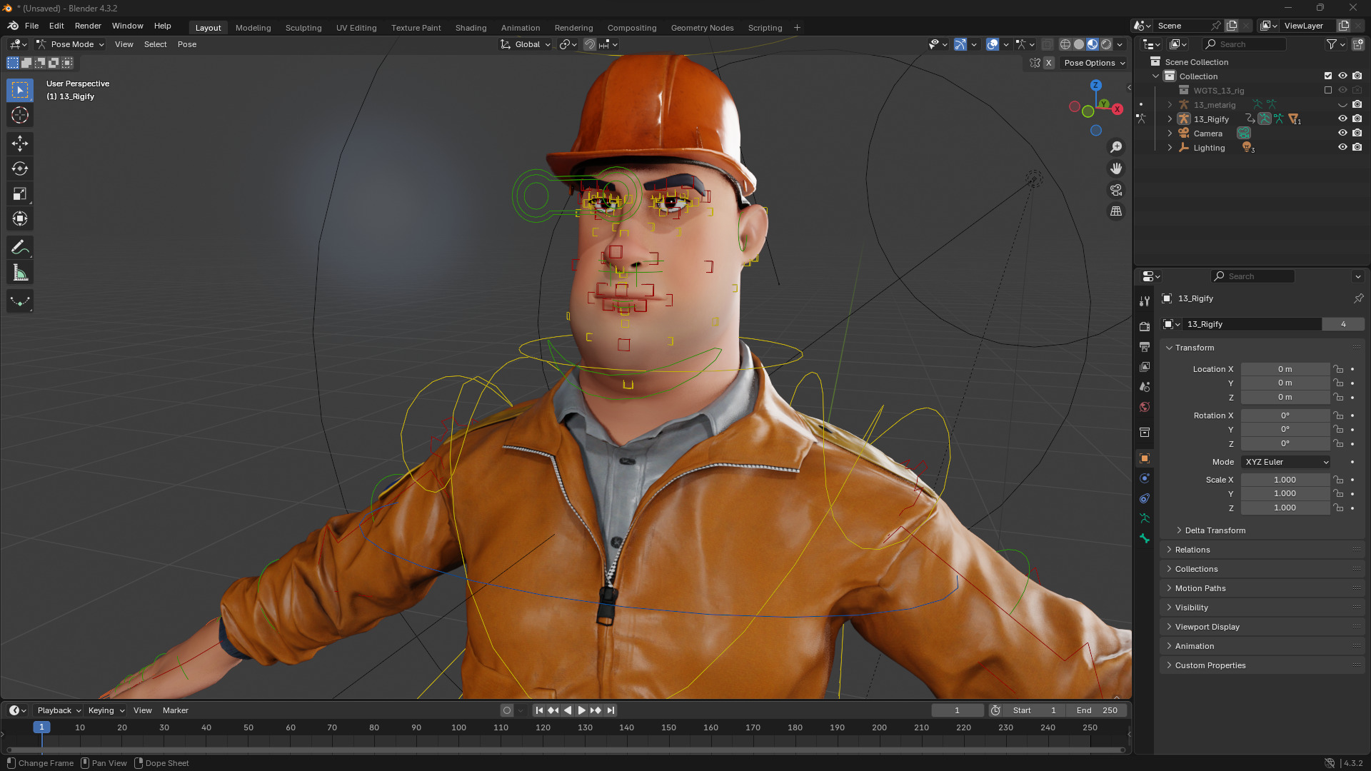 Cartoon Construction Worker in Jacket Worker with Hard Hat Low-poly 3D model_16