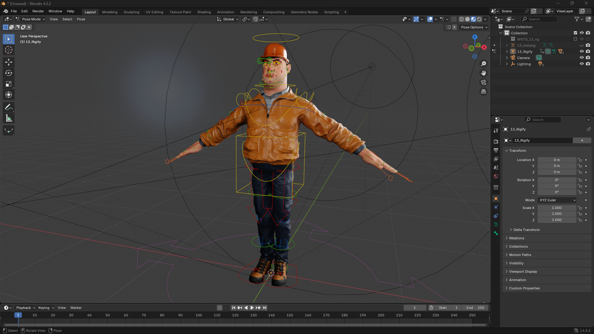 Cartoon Construction Worker in Jacket Worker with Hard Hat Low-poly 3D model_15