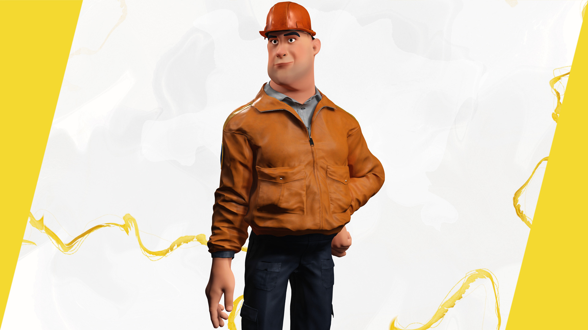Cartoon Construction Worker in Jacket Worker with Hard Hat Low-poly 3D model_6