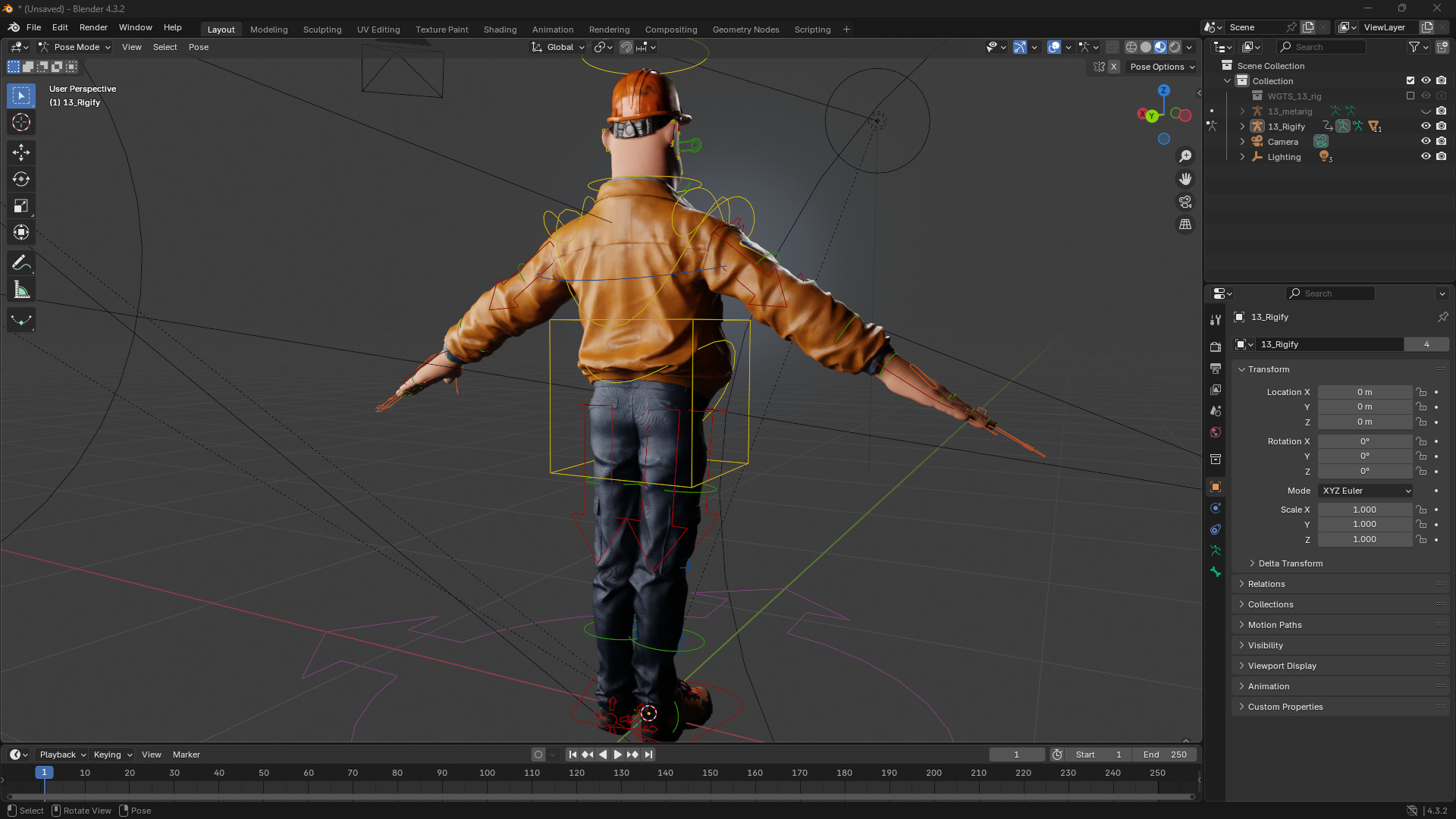 Cartoon Construction Worker in Jacket Worker with Hard Hat Low-poly 3D model_17