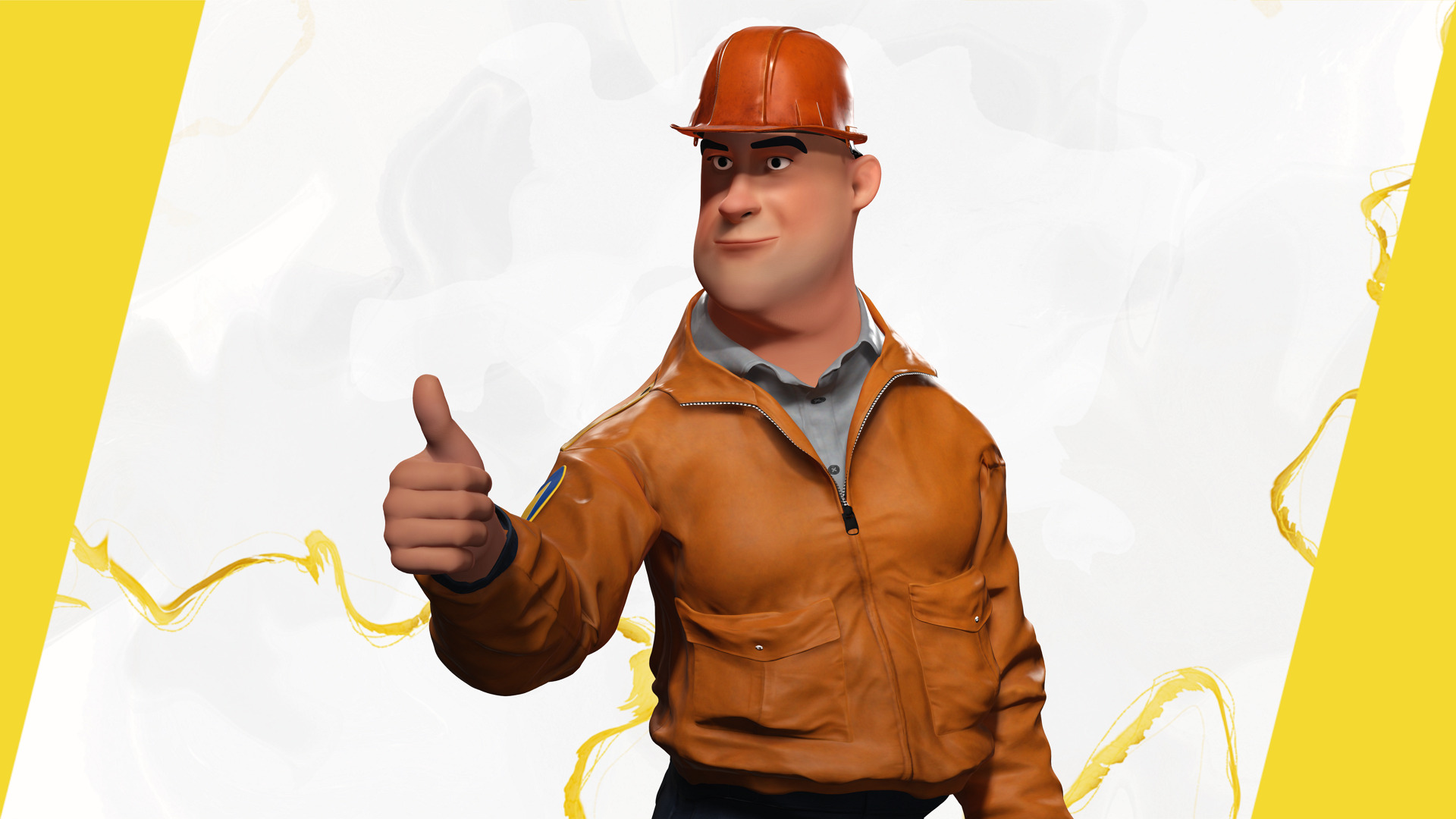 Cartoon Construction Worker in Jacket Worker with Hard Hat Low-poly 3D model_11