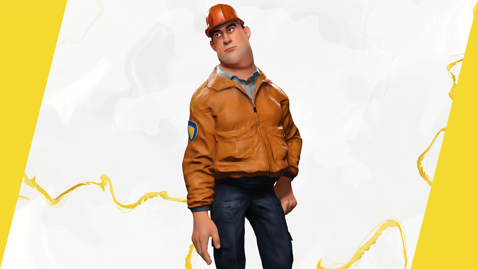Cartoon Construction Worker in Jacket Worker with Hard Hat Low-poly 3D model_7