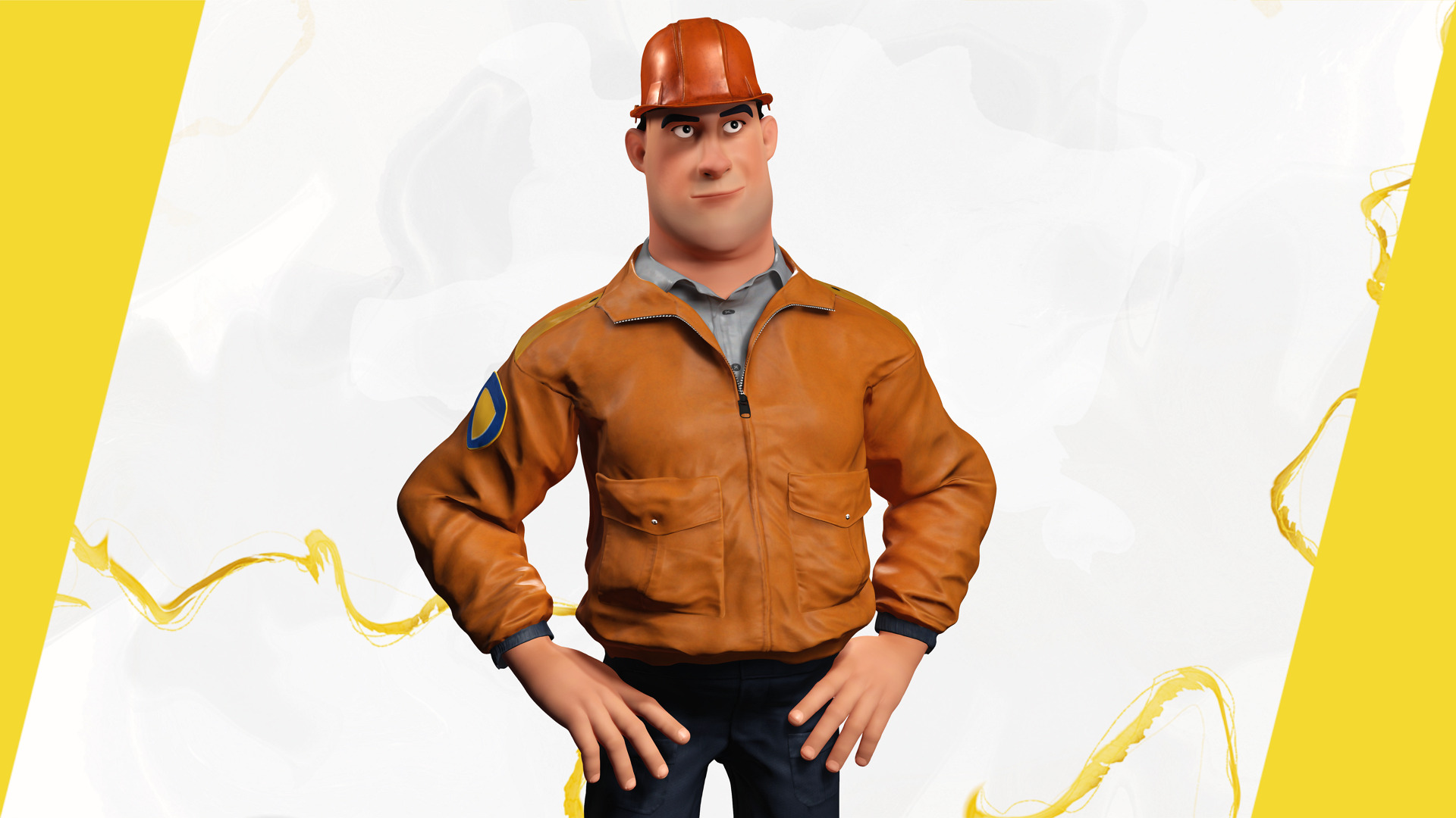 Cartoon Construction Worker in Jacket Worker with Hard Hat Low-poly 3D model_8