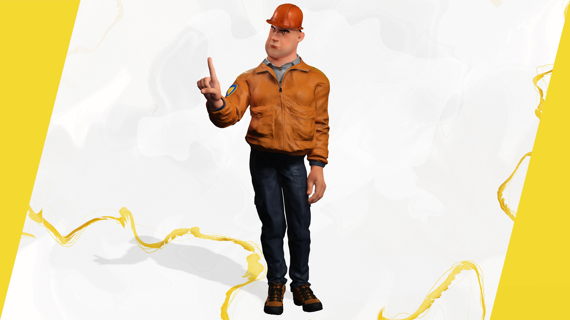 Cartoon Construction Worker in Jacket Worker with Hard Hat Low-poly 3D model_2