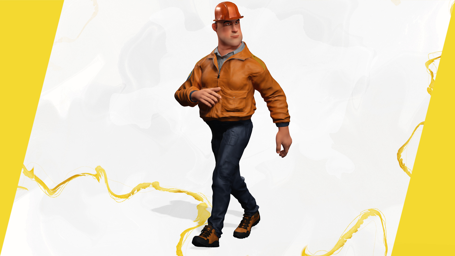 Cartoon Construction Worker in Jacket Worker with Hard Hat Low-poly 3D model_9